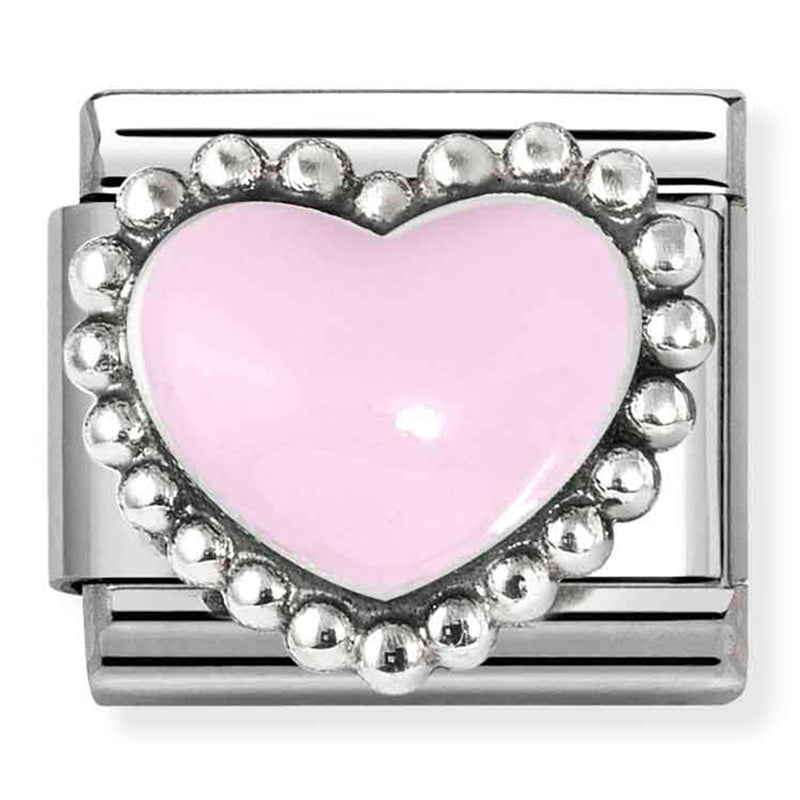 Love - Raised Pastel Pink with Beaded Dots Heart Silver Charm