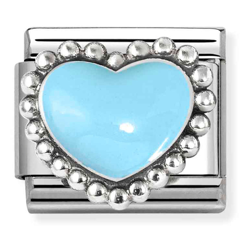Love - Raised Pastel Blue with Beaded Dots Heart Silver Charm