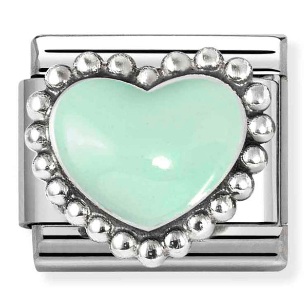 Love - Raised Pastel Green with Beaded Dots Heart Silver Charm
