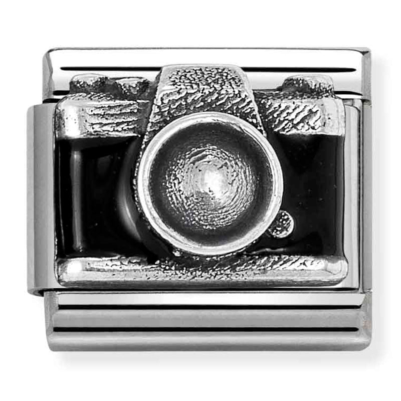 Symbol - Camera Relief with Black Enamel Silver Charm