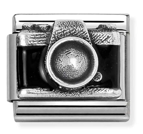 Symbol - Camera Relief with Black Enamel Silver Charm