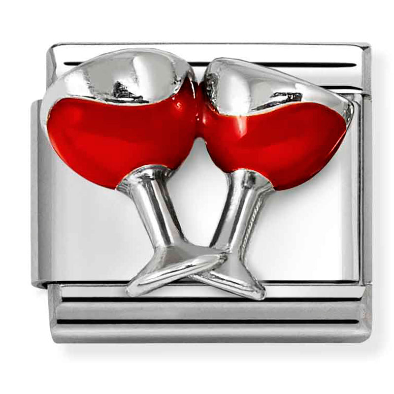 Food & Drinks - Red Wine Glass Silver Charm