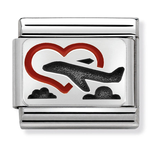 Travel - Heart with Plane silver Charm