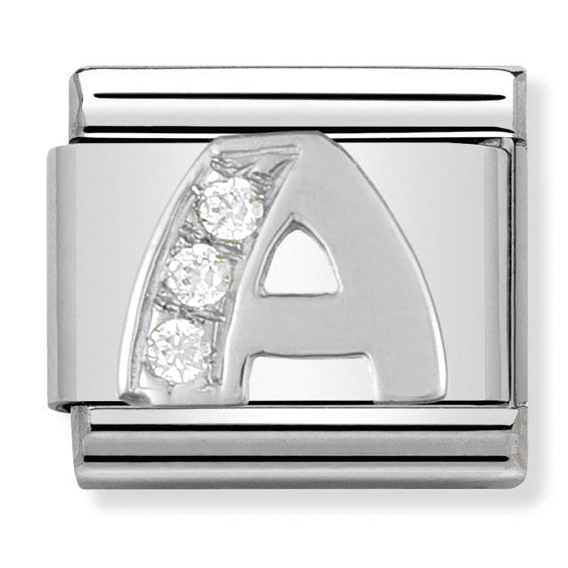 Silver - Letter A with CZ Charm