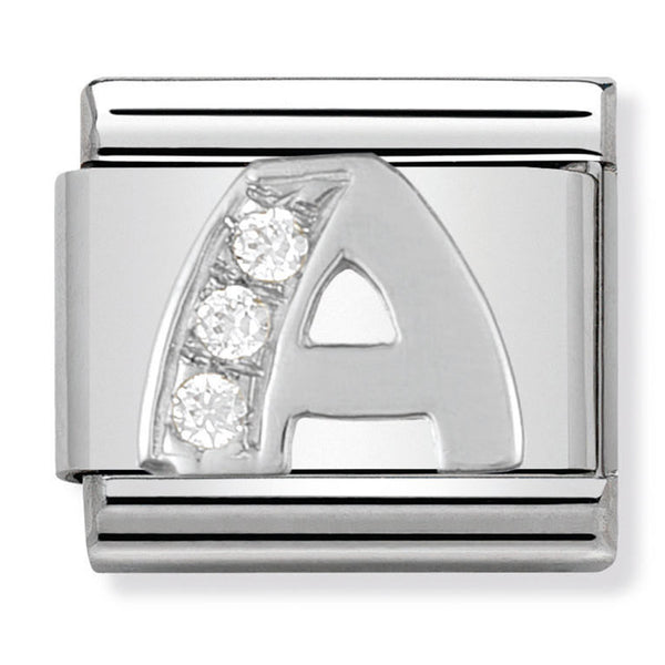 Silver - Letter A with CZ Charm
