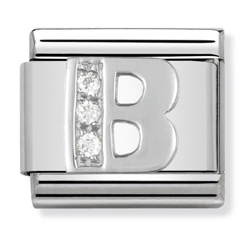 Silver - Letter B with CZ Charm