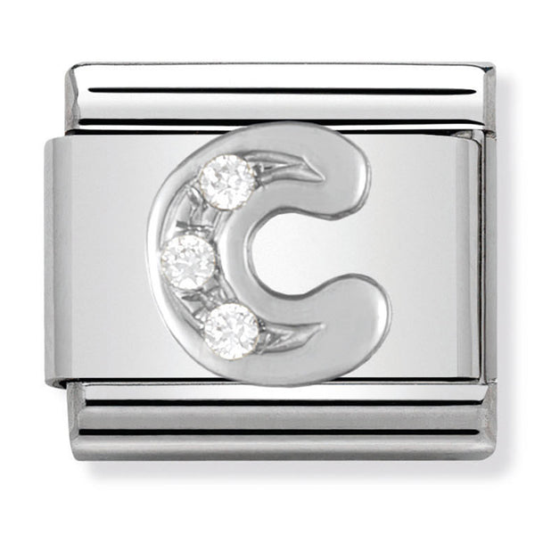 Silver - Letter C with CZ Charm