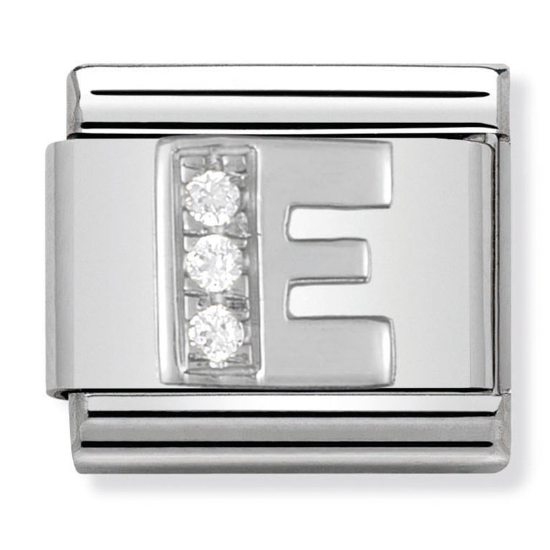 Silver - Letter E with CZ Charm