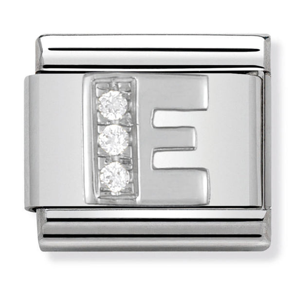 Silver - Letter E with CZ Charm