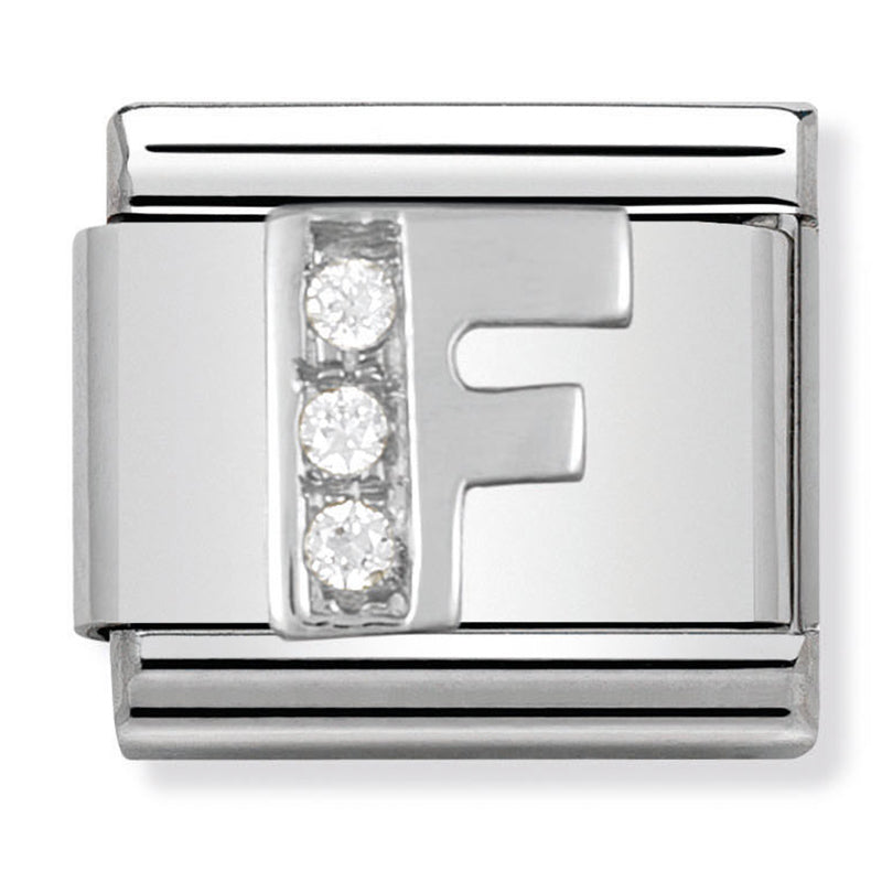 Silver - Letter F with CZ Charm
