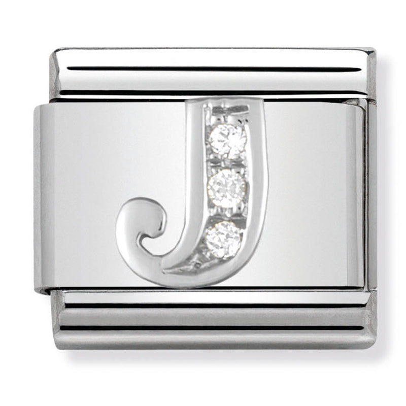 Silver - Letter J with CZ Charm