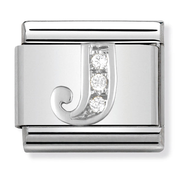 Silver - Letter J with CZ Charm