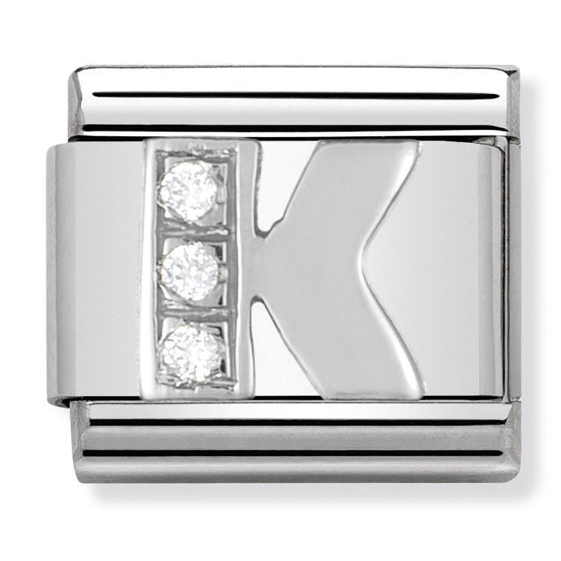Silver - Letter K with CZ Charm