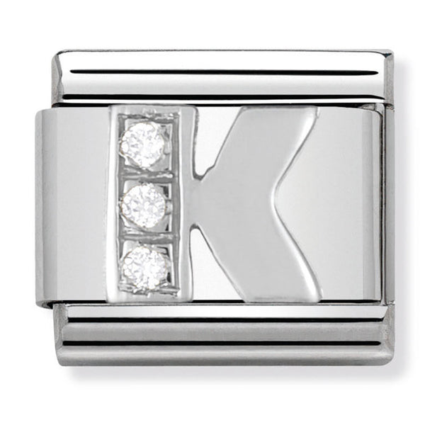 Silver - Letter K with CZ Charm