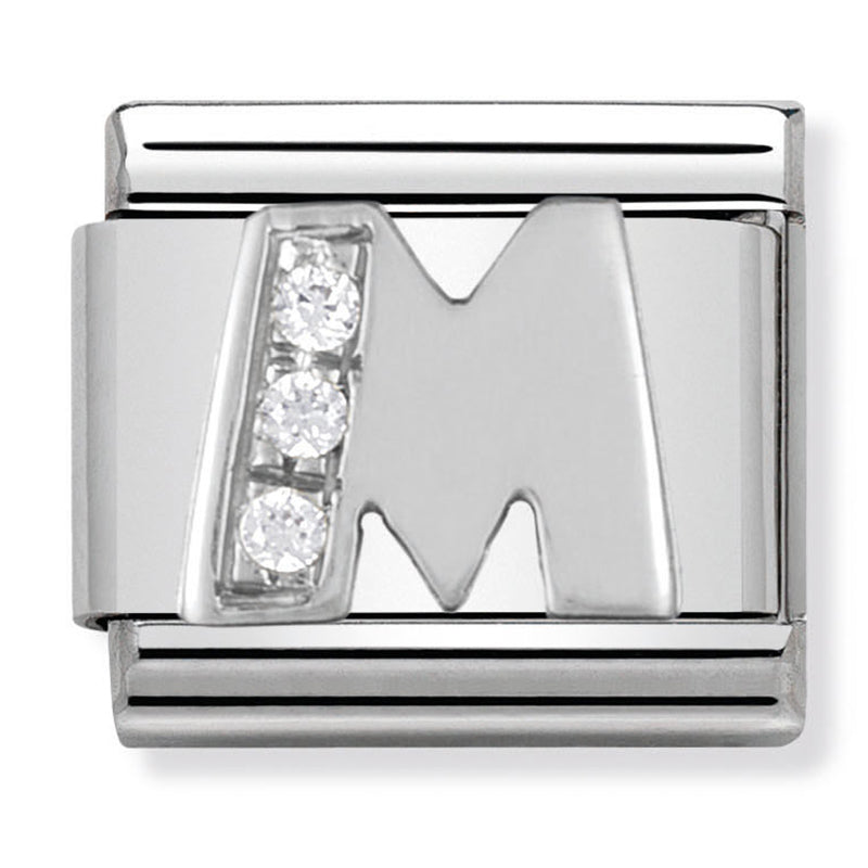 Silver - Letter M with CZ Charm