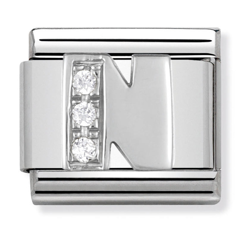 Silver - Letter N with CZ Charm