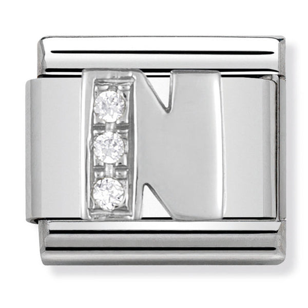 Silver - Letter N with CZ Charm