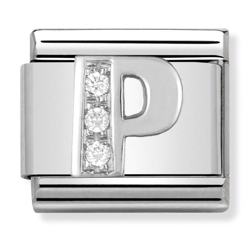 Silver - Letter P with CZ Charm