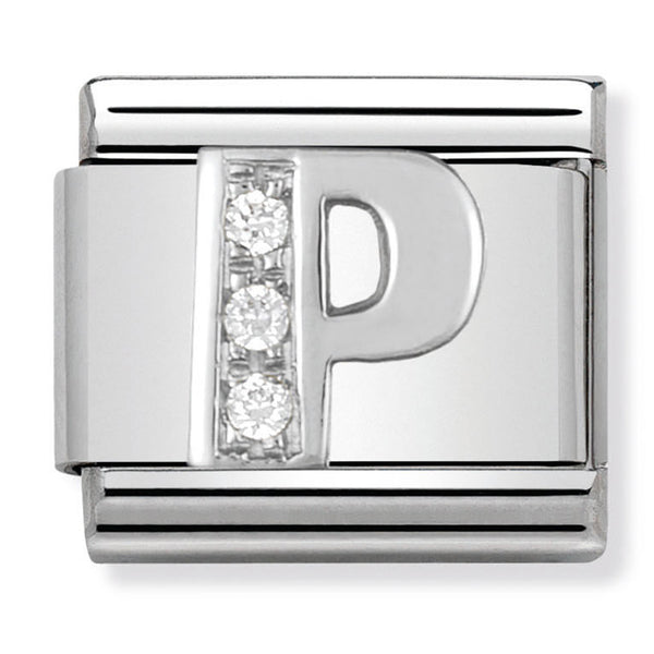 Silver - Letter P with CZ Charm