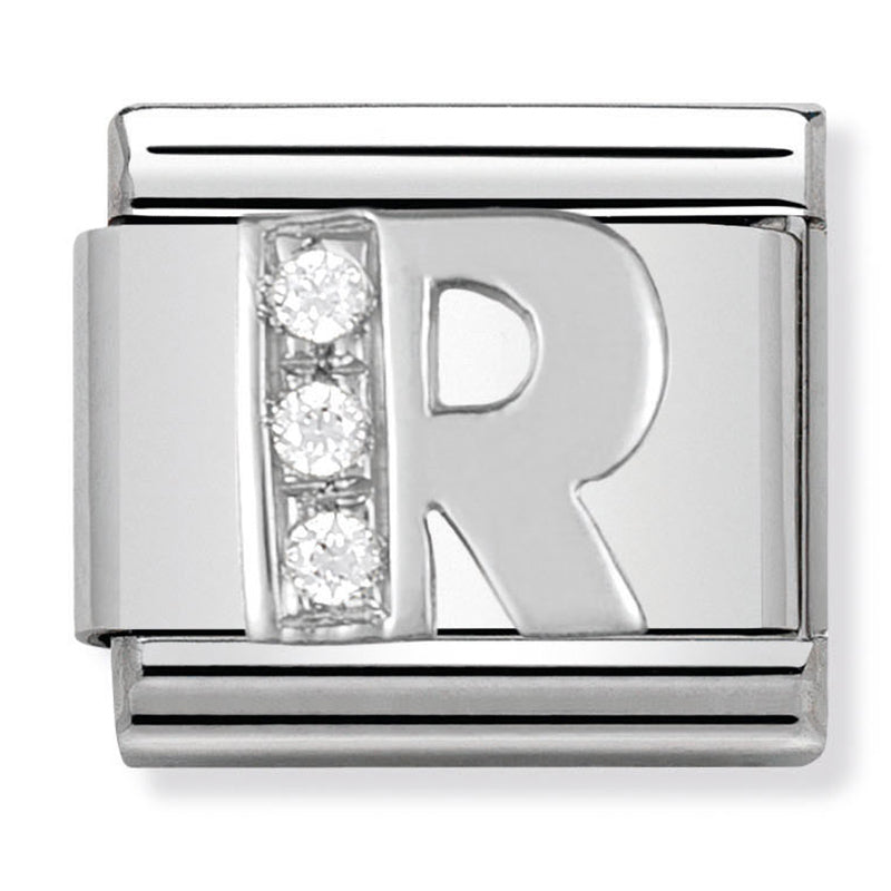 Silver - Letter R with CZ Charm