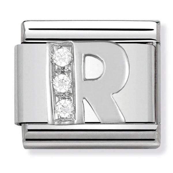 Silver - Letter R with CZ Charm