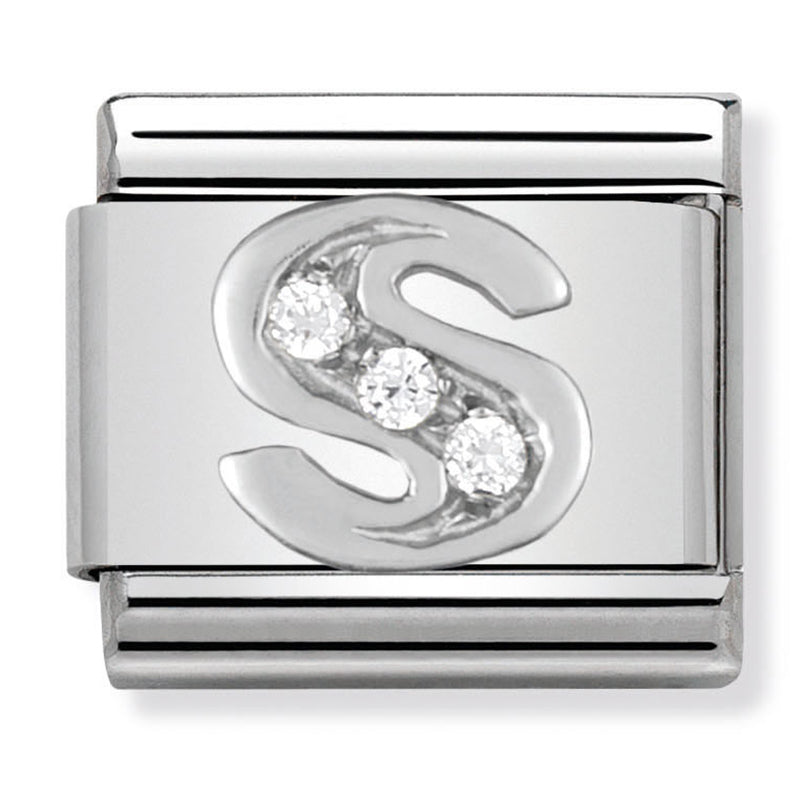 Silver - Letter S with CZ Charm