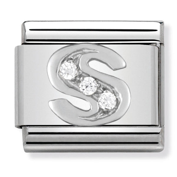 Silver - Letter S with CZ Charm