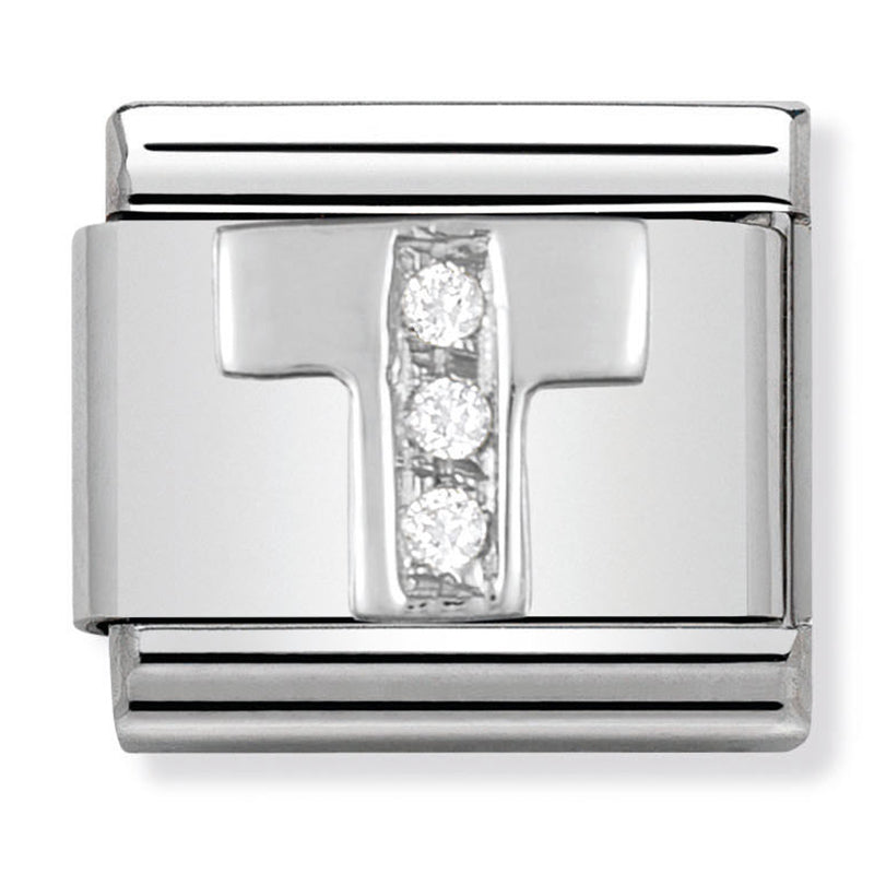 Silver - Letter T with CZ Charm