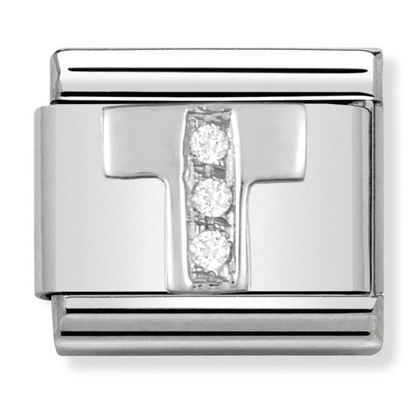 Silver - Letter T with CZ Charm