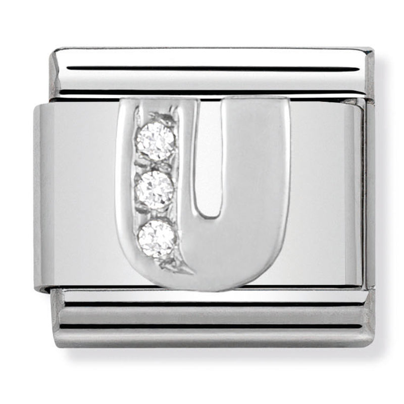 Silver - Letter U with CZ Charm