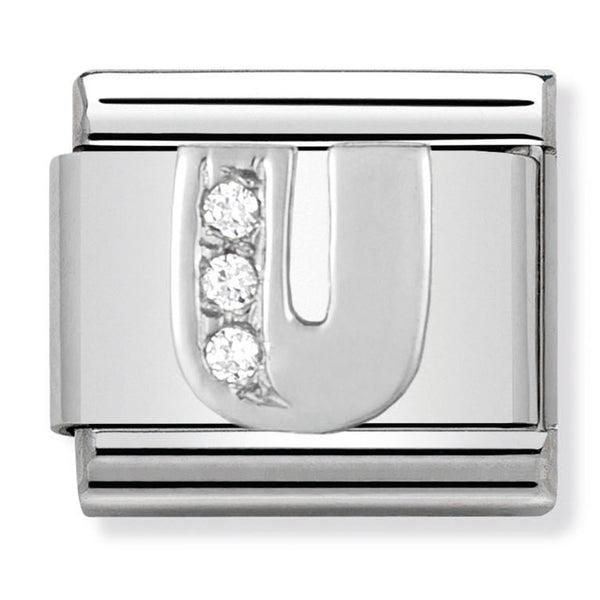 Silver - Letter U with CZ Charm