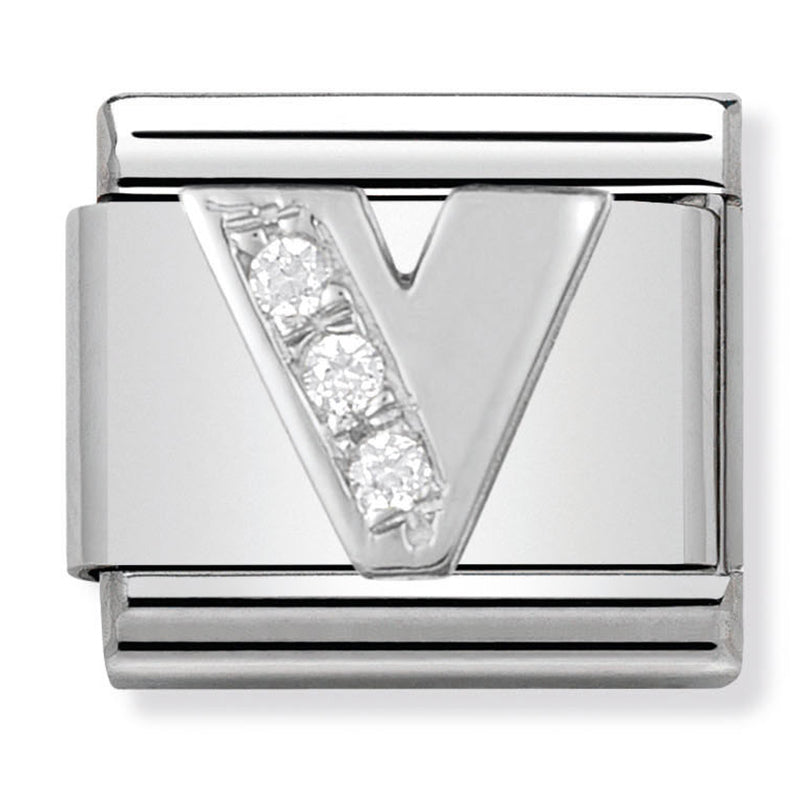 Silver - Letter V with CZ Charm