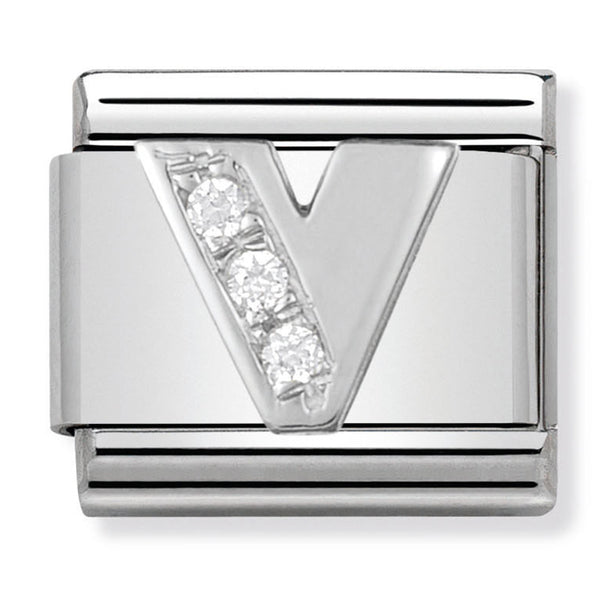 Silver - Letter V with CZ Charm