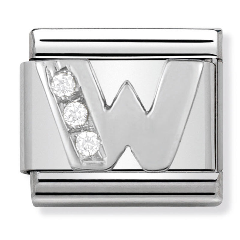 Silver - Letter W with CZ Charm