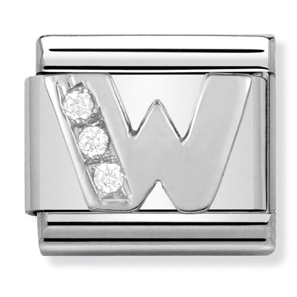 Silver - Letter W with CZ Charm