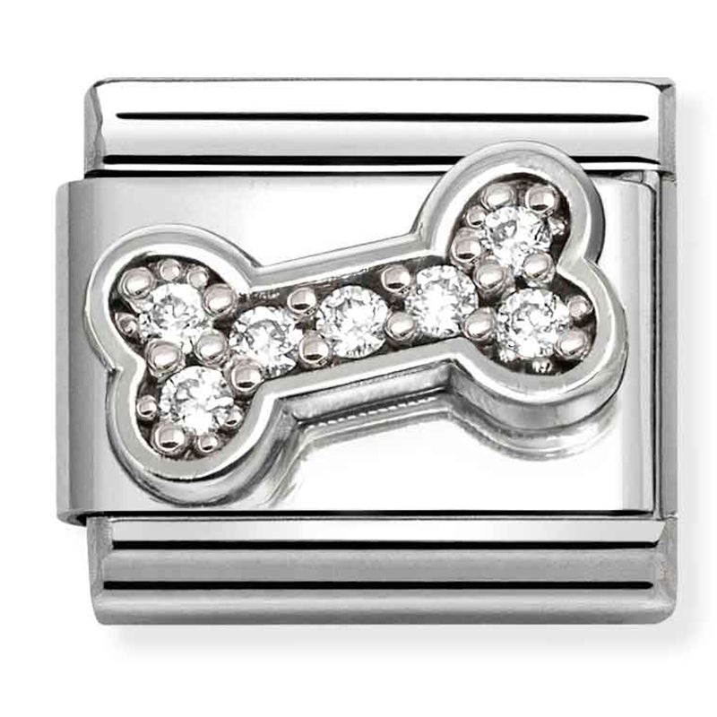Animal - Bone with White CZ Silver Charm