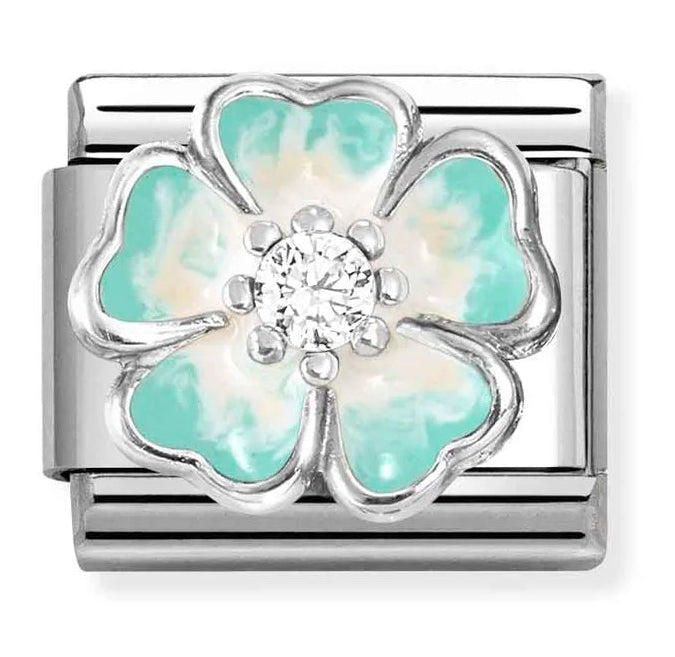 Nature - Green Fade with CZ Flower Silver Charm