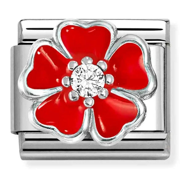 Nature - Red Flower with CZ Silver Charm