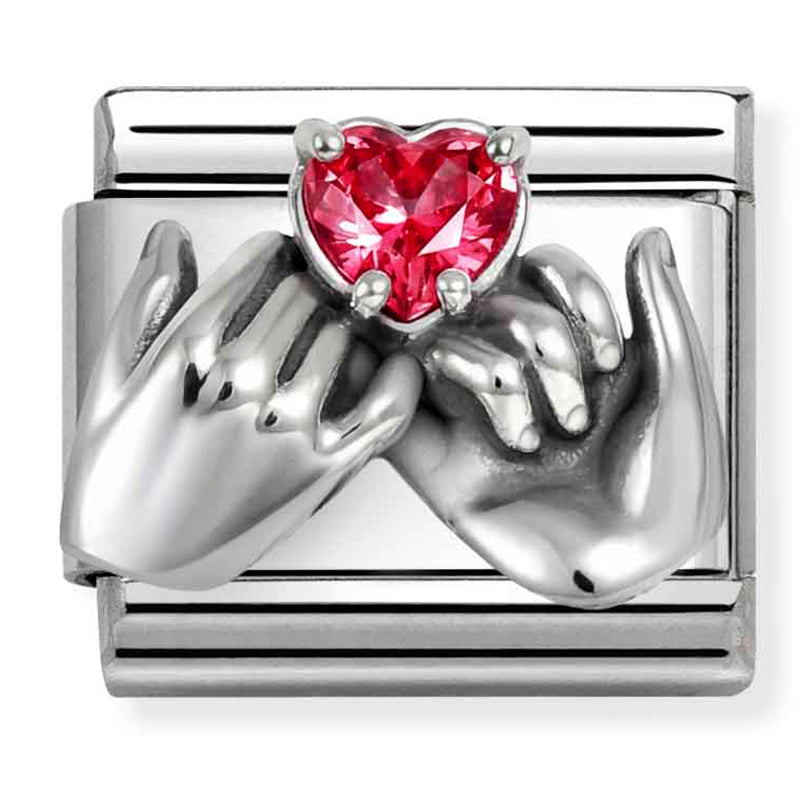 Symbol - Hands with Red CZ Heart Silver Charm
