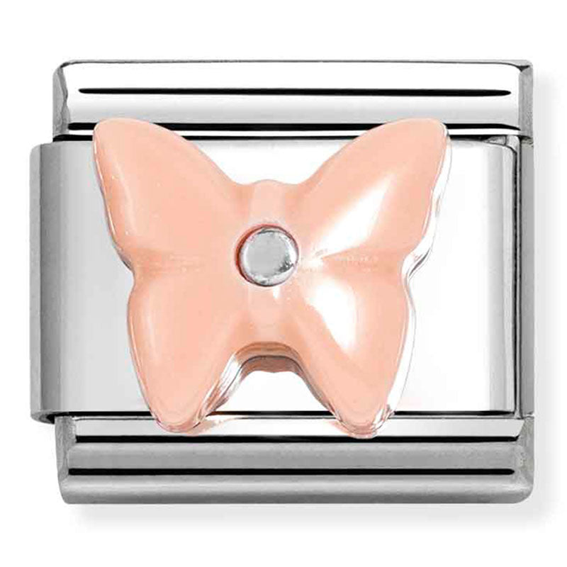 Animals - Pink Synthetic Stone Butterfly Silver Charm