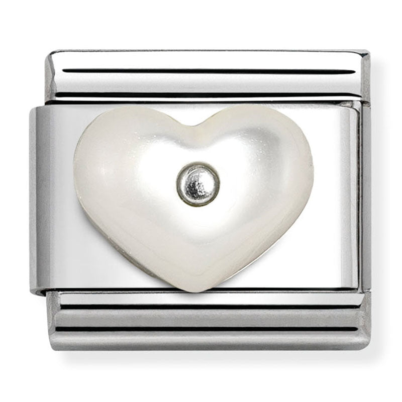 Love - White Mother of Pearl Synthetic Stone Heart Silver Charm