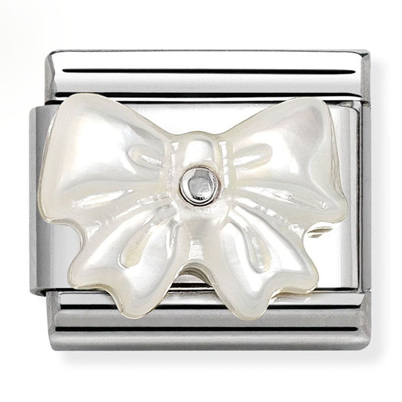 Symbols - Mother of Pearl Synthetic Stone Bow Silver Charm