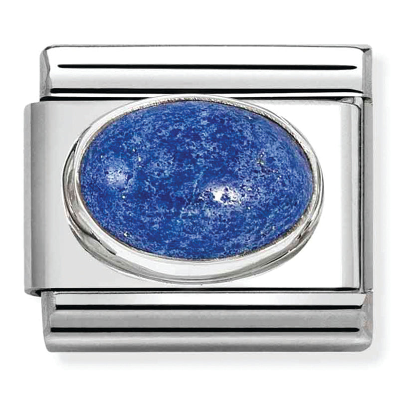 Hard Stone - Oval Lapis Lazuli Stone Silver Charm