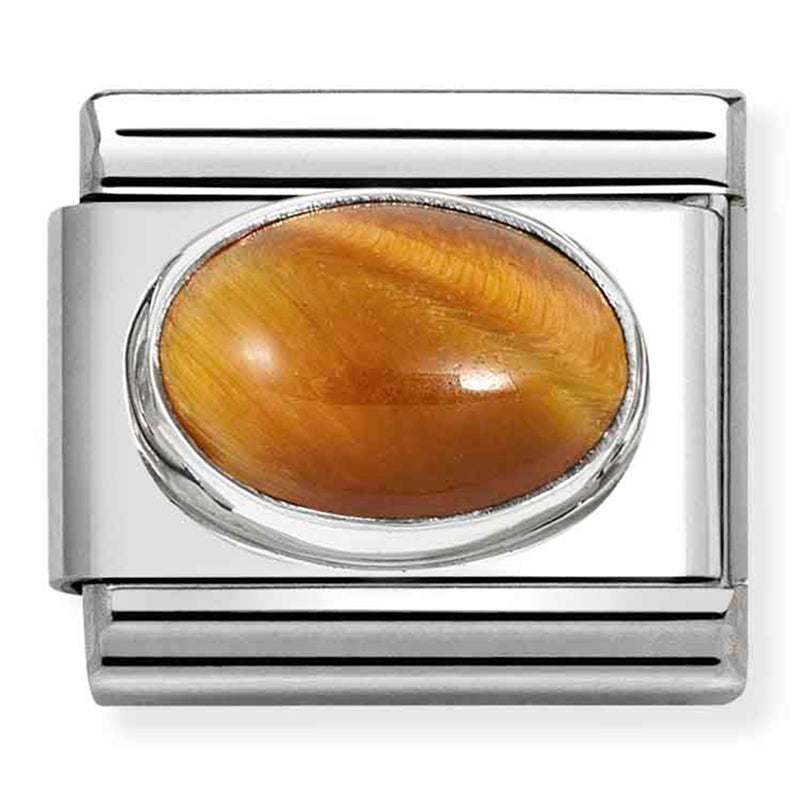 Hard Stone - Oval Tiger Eye Stone Silver Charm