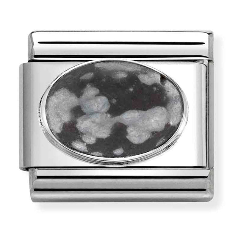 Hard Stone - Snowflake Obsidian Matte Stone Silver Charm