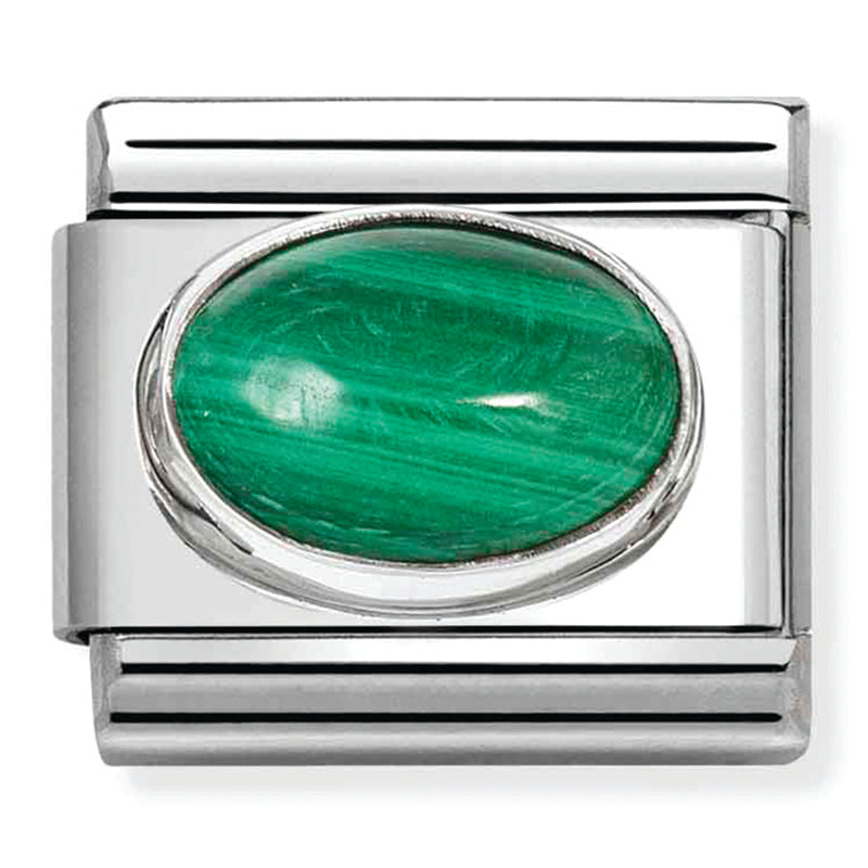 Hard Stone - Oval Malachite Stone Silver Charm