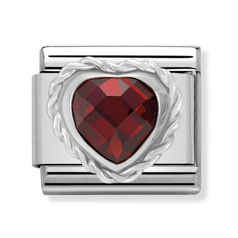 Love - Red CZ Faceted Twist Heart Silver Charm