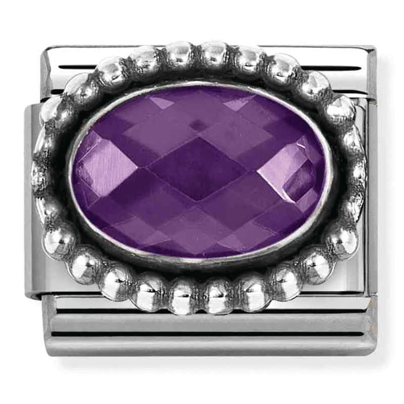 Gemstones - Oval Violet Faceted CZ Oxidised Silver Charm