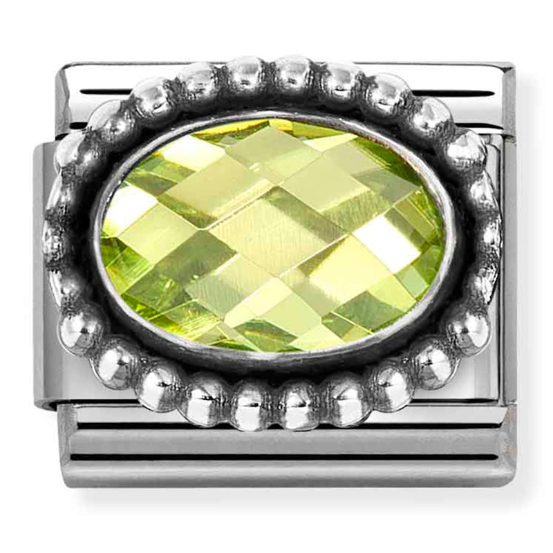 Gemstones - Oval Light Green Faceted CZ Oxidised Silver Charm