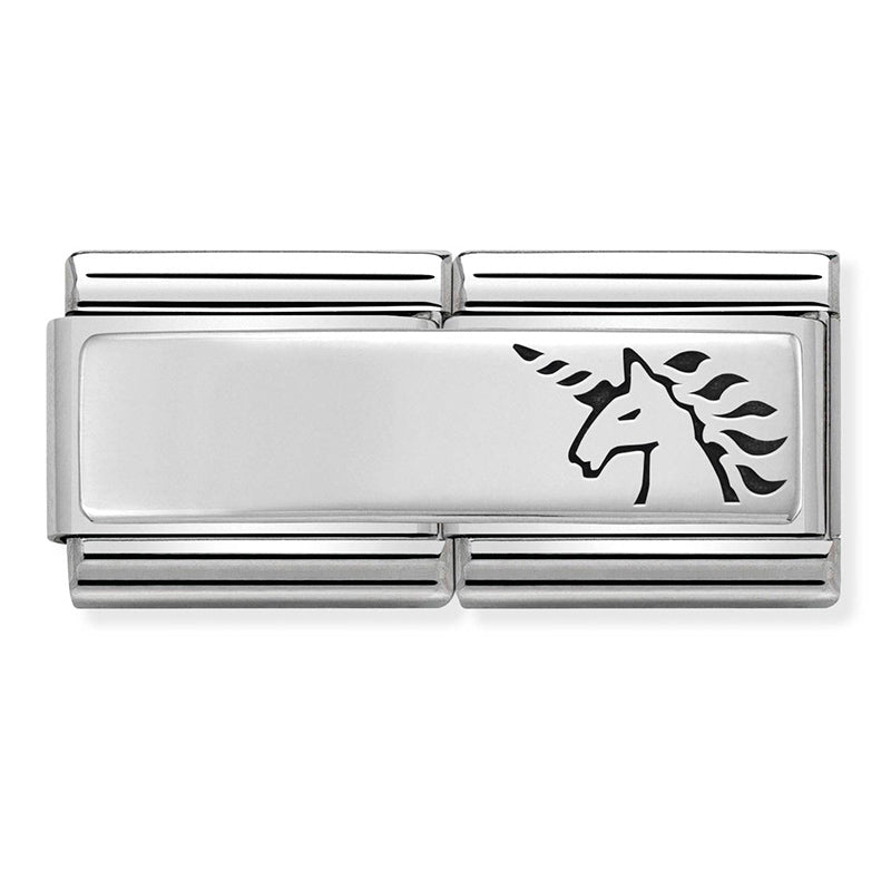 Engravable - Unicorn Double Link Silver Charm